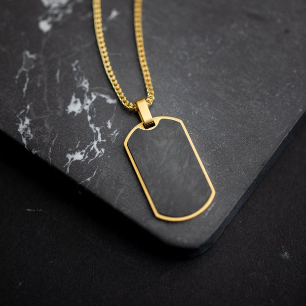 2mm gold plated foxtail necklace with forged carbon pendant