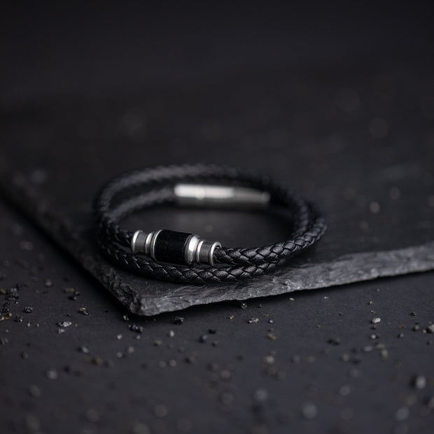 5mm Woven round leather bracelet with custom Onyx stone