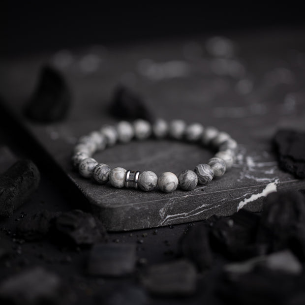 Bracelet avec pierre Jaspe gris 8mm
