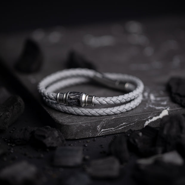 Bracelet en cuir avec pierre de Jaspe gris
