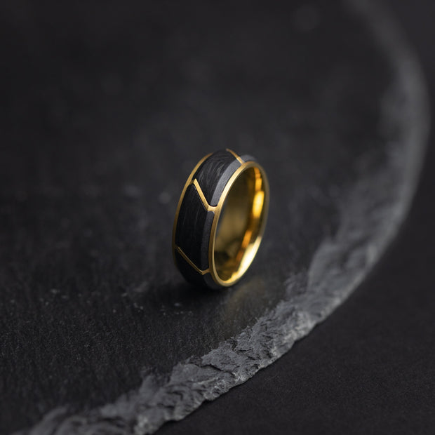 8mm Gold titanium ring with Forged Carbon finish
