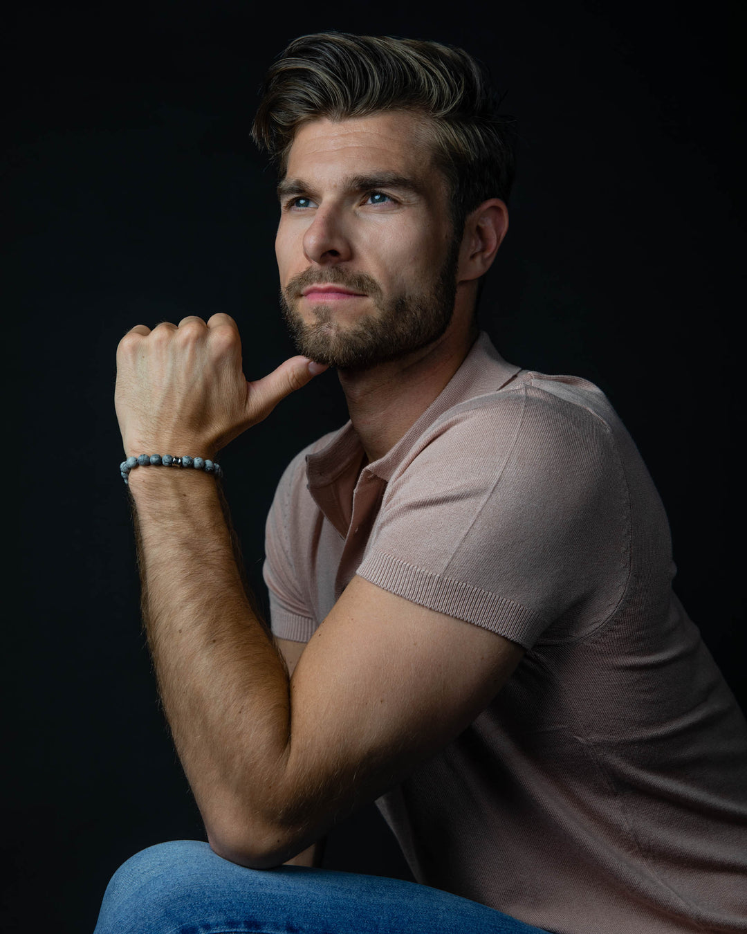 Armband mit 8 mm grauem Jaspis-Stein