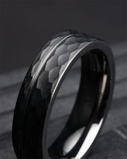 6mm Faceted full Titanium ring with black finish