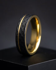 6mm Faceted full Titanium ring with golden finish
