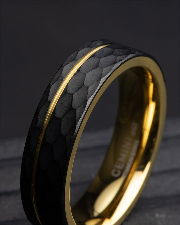 6mm Faceted full Titanium ring with golden finish