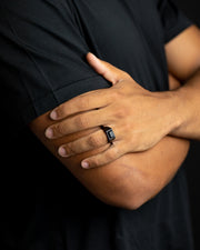Black Titanium signet ring with black Agate stone