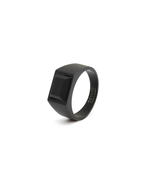 Zwarte titanium zegelring met zwarte Agaatsteen