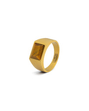 18k gold plated Titanium signet ring with Tiger Eye stone