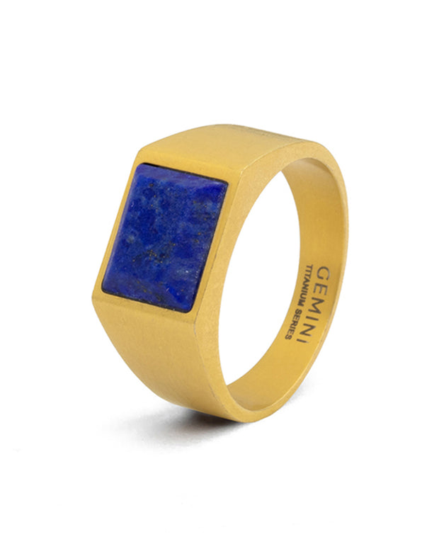 18k Titanium zegelring met Lapis Lazuli steen en goudkleurige afwerking