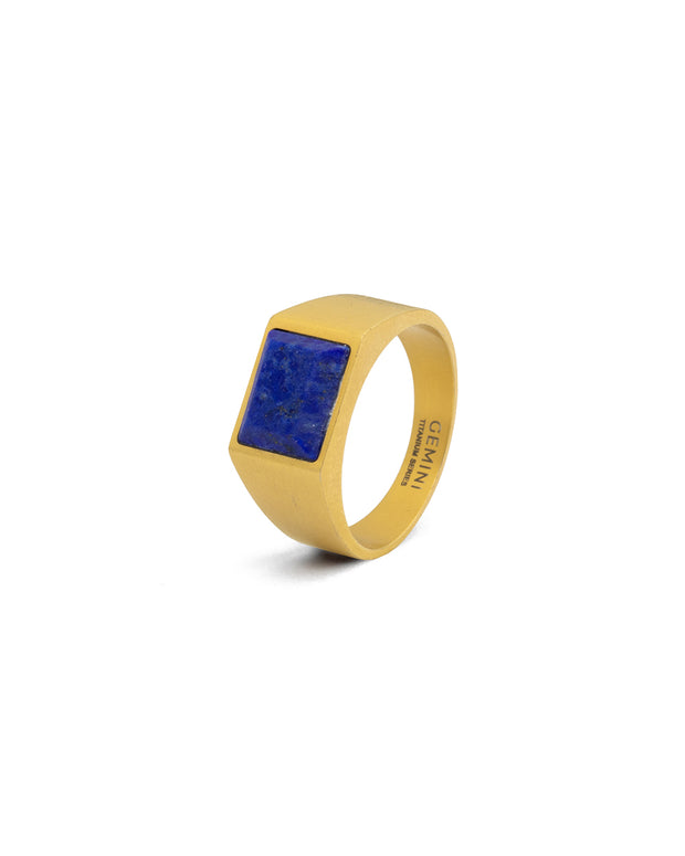 18k gold plated Titanium signet ring with Lapis Lazuli stone