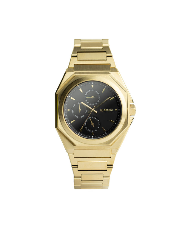 42 mm große Uhr aus Edelstahl mit goldenem Finish
