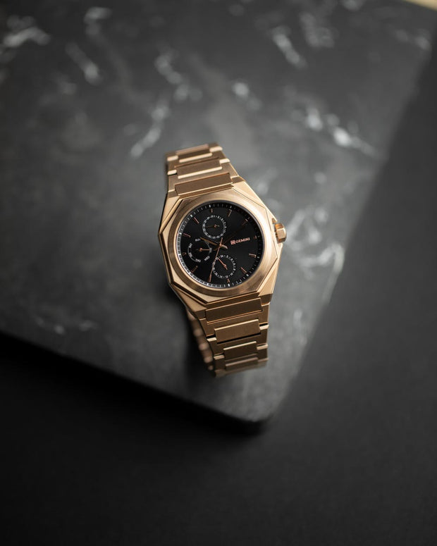 42mm full stainless steel watch with bronze finish
