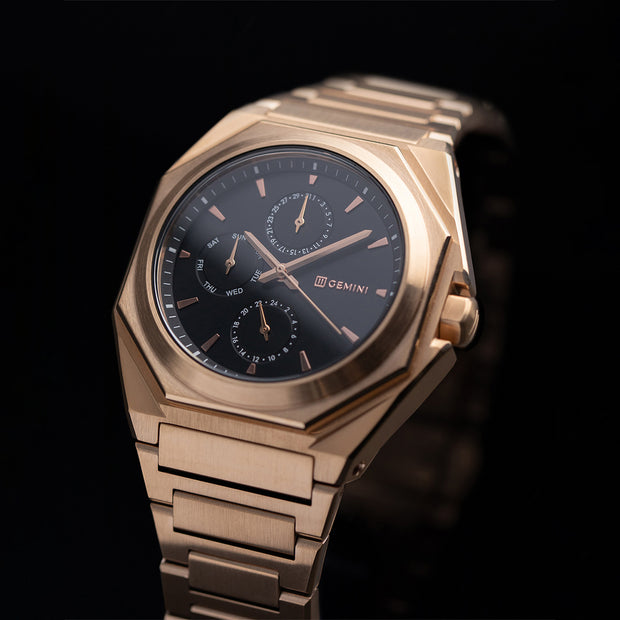 Montre entièrement en acier inoxydable de 42 mm avec finition bronze