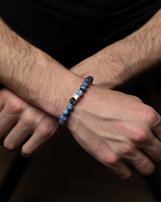 Armband met 8mm blauwe Agaatsteen