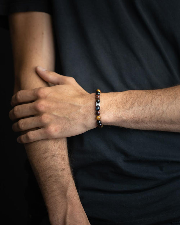 Bracelet with 8mm Tiger Eye stone in 3 colours