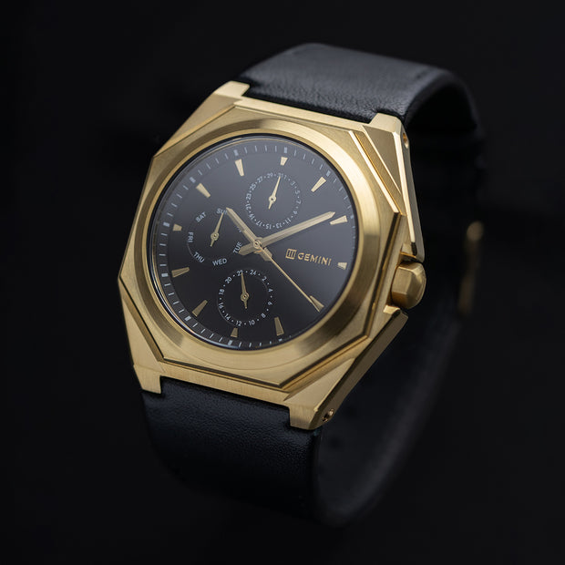 42 mm goudkleurig stalen horloge met band uit Italiaans leder