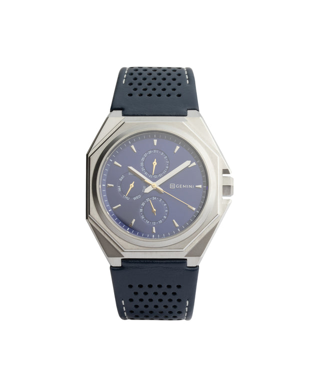 44 mm Uhr aus silberfarbenem Stahl mit italienischem Lederarmband
