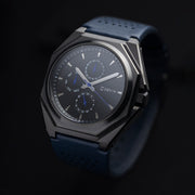 44mm dark grey steel watch with Italian leather strap