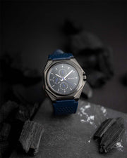 44mm dark grey steel watch with Italian leather strap
