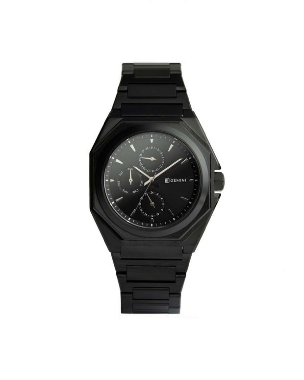 42 mm große Uhr aus Edelstahl mit schwarzem Finish