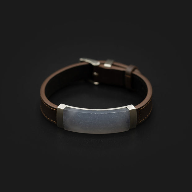 Bracelet en cuir 18 mm avec pierre de calcédoine ultra-rare