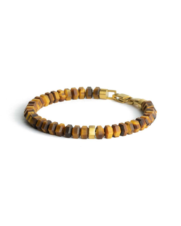 Exclusive bracelet with hand-cut Tiger Eye stone and 18k gold plating