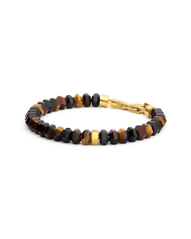 Exclusive bracelet with hand-cut Tiger Eye stone and 18k gold plating