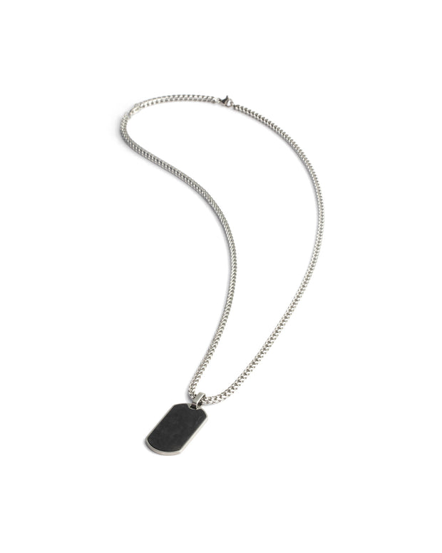 2mm silver plated foxtail necklace with forged carbon pendant