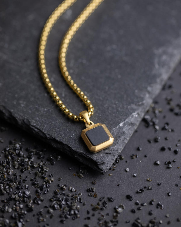 Titanium/Steel necklace with an 18kt gold finish and Black Agate stone