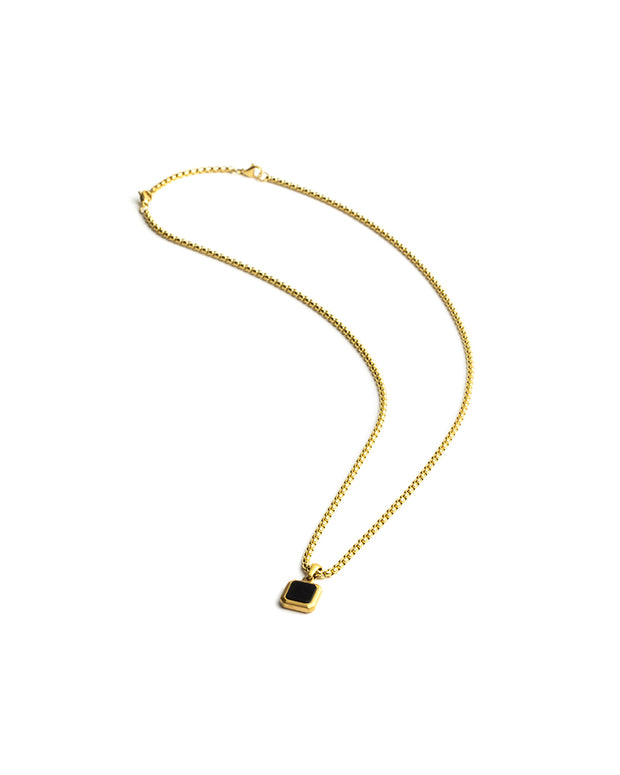 Titan/Stahl-Halskette mit 18-karätigem Goldfinish und schwarzem Achatstein
