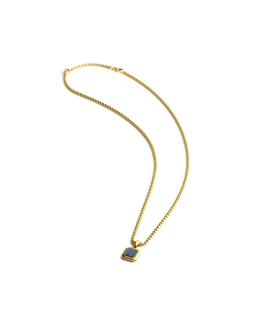 Collier Titane/acier avec une finition en or 18 carats et pierre Lapis Lazuli