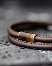 Bracelet en cuir Nappa de 4 mm avec pierre d'Oeil de Tigre faite à mésure