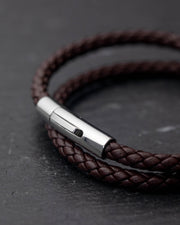 5mm Woven round leather bracelet with custom Tiger Eye stone
