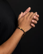 Double bracelet with Italian leather and 4mm Tiger Eye stone