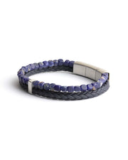 Double bracelet with Italian leather and 4mm Blue Sodalite stone