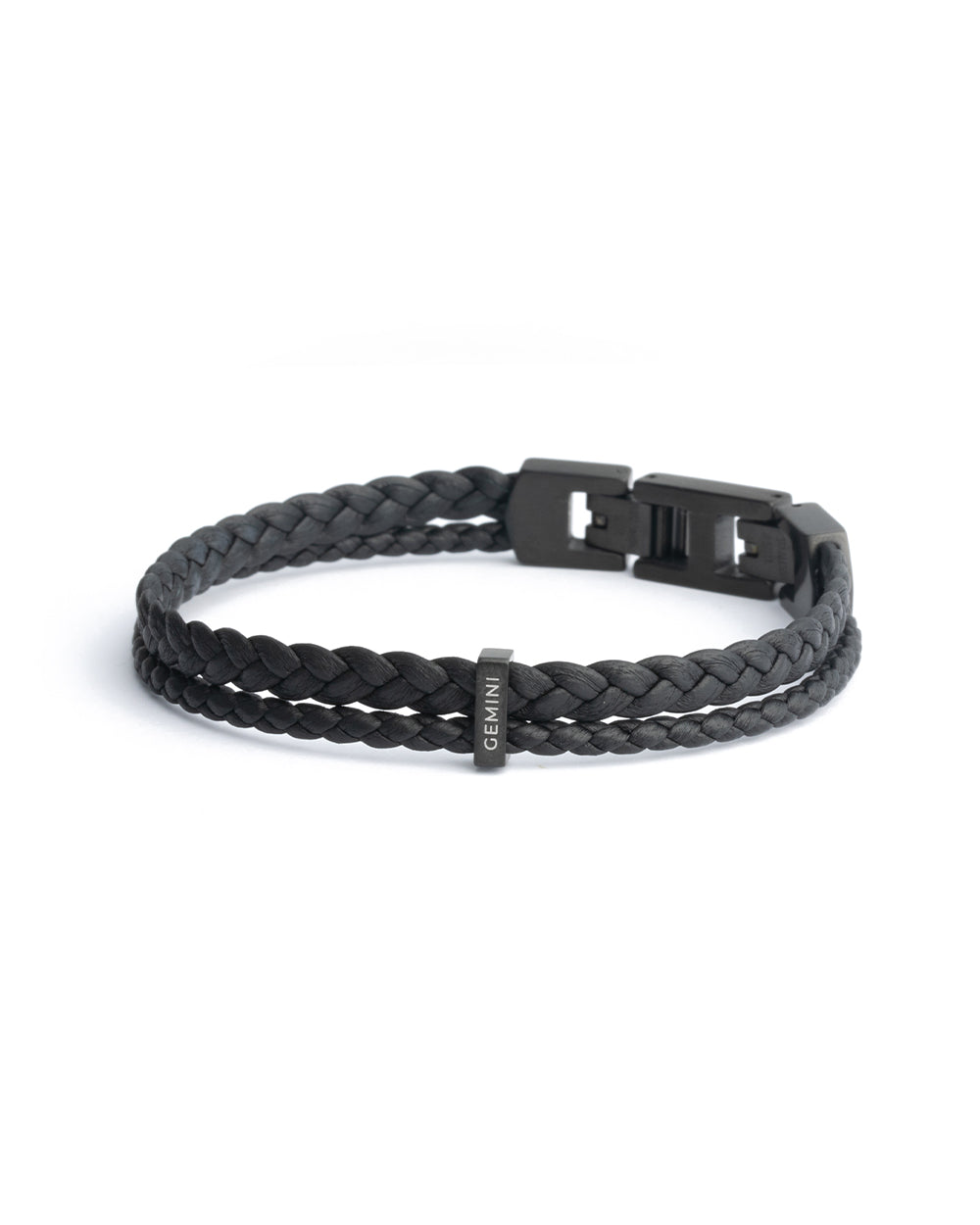 Doppeltes Armband aus schwarzem italienischem Nappaleder mit schwarzem Finish