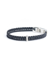 Double blue Italian nappa leather bracelet with silverplated finish