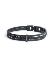 Triple black Italian nappa leather bracelet with black finish
