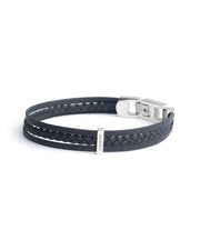 Triple blue Italian nappa leather bracelet with silverplated finish
