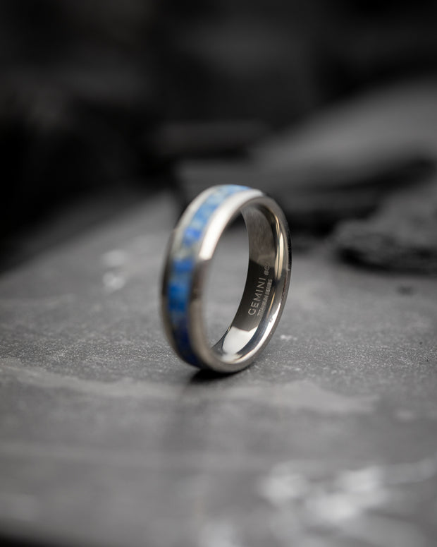 6mm Silver Titanium ring with Lapis Lazuli stone