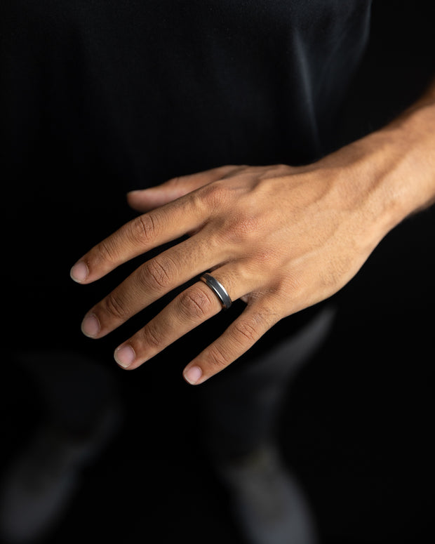 6mm Silver Titanium ring with forged Carbon