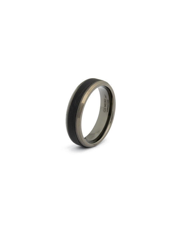 6mm Black Titanium ring with forged Carbon