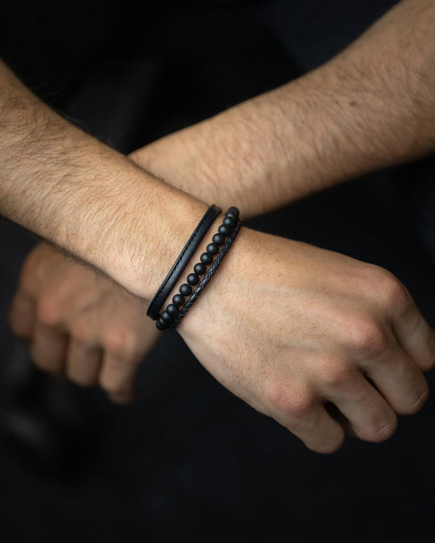 Triple bracelet with 6mm Agate stone and Nappa leather