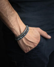 Triple bracelet with 6mm Larvikite stone and Nappa leather