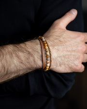 Driedelige armband met 6mm Jasper steen en Nappa leder