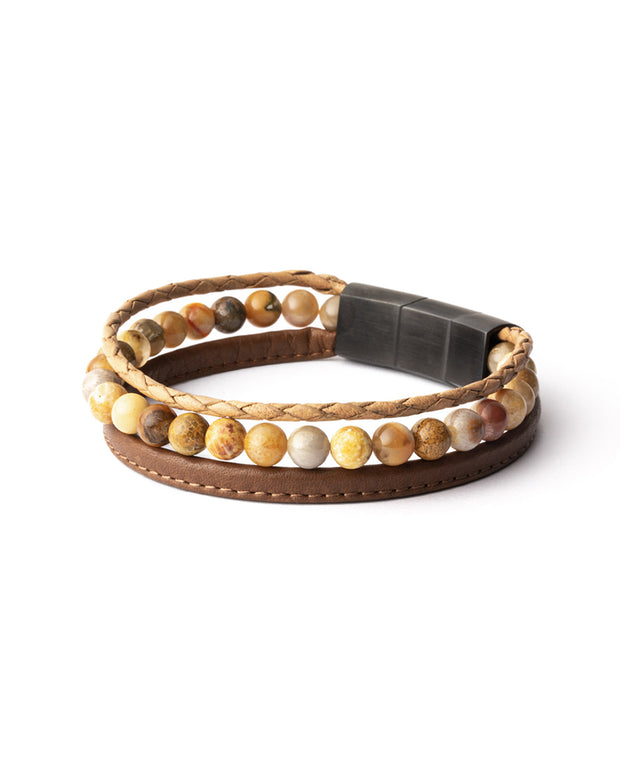 Triple bracelet with 6mm Jasper stone and Nappa leather