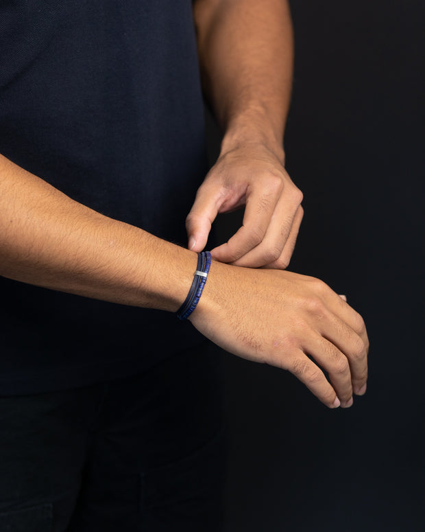 Driedelige armband met Italiaans leder en 2mm Lapis Lazuli stenen