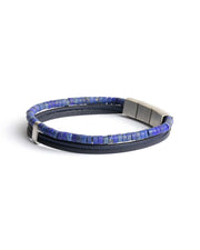 Bracelet triple avec cuir italien et pierre Lapis Lazuli de 2 mm